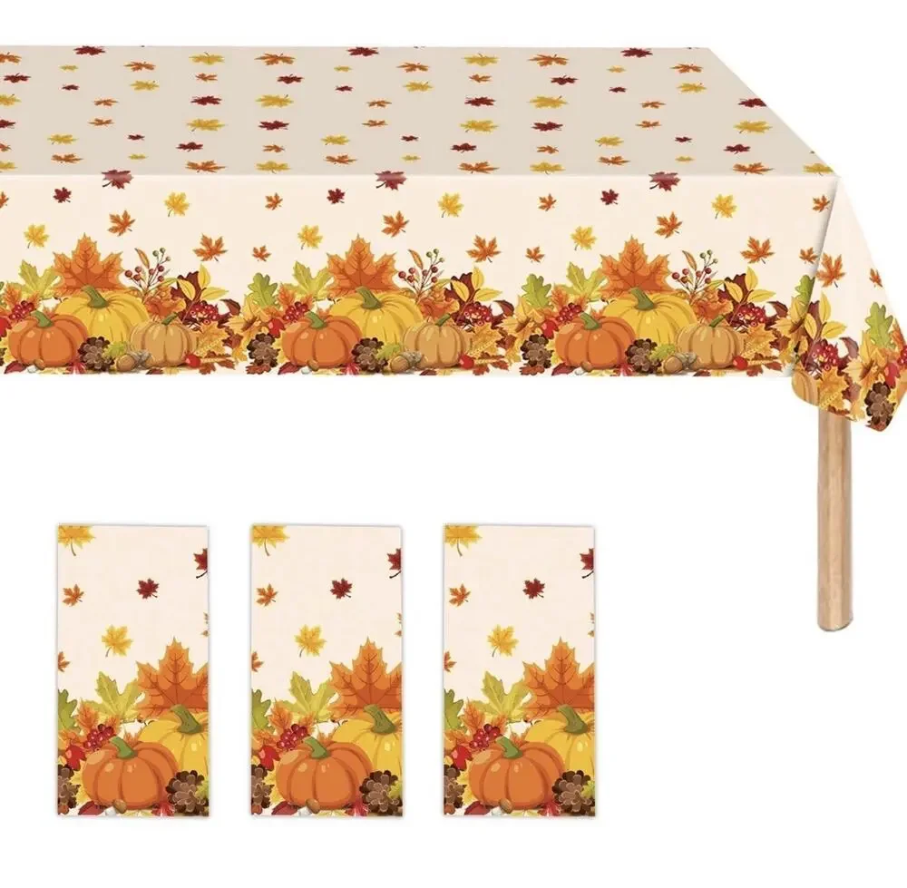 3 Pieces Thanksgiving Disposable Tablecloth, 54 x 108 Inch Rectangle New
